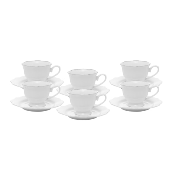 Jogo de Xícaras para Café com Pires Wolff Maldivas com Fio Prata 80 ml - 6 peças