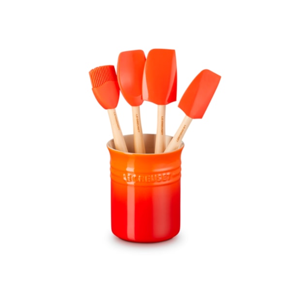 Set 3 Espátulas e 1 Pincel Craft com Porta Utensílios Le Creuset Clássico Laranja